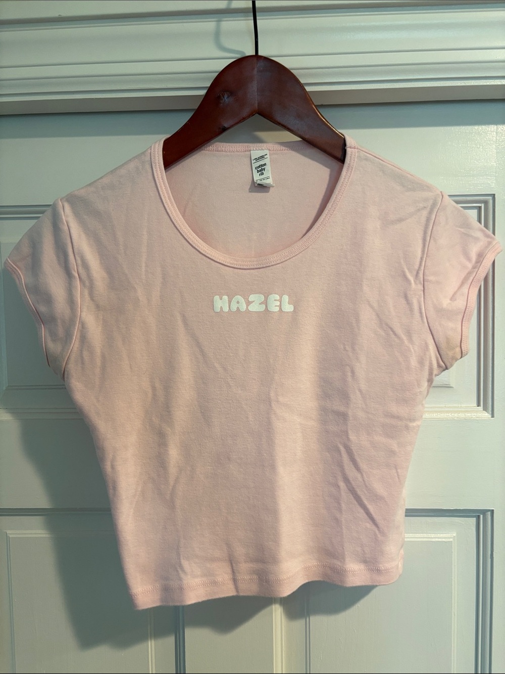 hazel Soft Pink Cropped Tee with White Logo